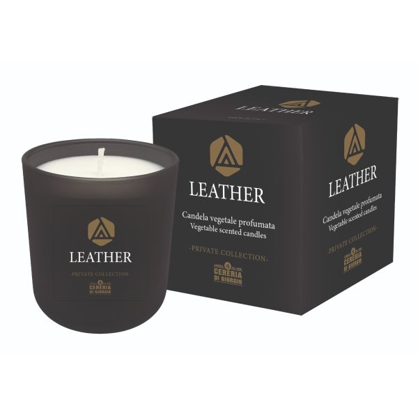 Candela Vegetale Vegana profumata in bicchiere Aromaterapia Black - Leather- 44 ORE