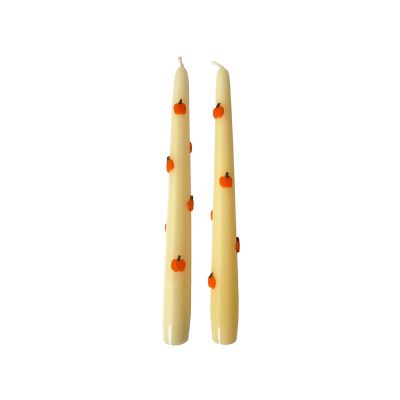 2 Candele con Zucche in cera  Ø 2,2, h 25 cm  - 2 pezzi -  Avorio 