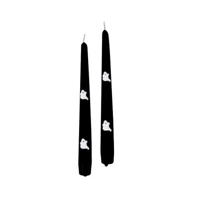  2 Candele Coniche con Fantasmini in cera  Ø 2,2 cm , h 25 cm -  Nero