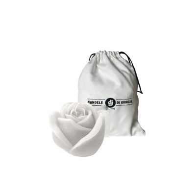 Candela a forma di Bocciolo di Rosa - Colore Bianco - Diametro 8 cm altezza 8 cm - con Sacchetto Regalo