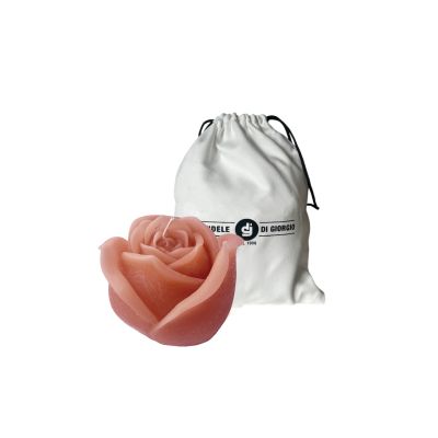Candela a forma di Bocciolo di Rosa - Colore Rosa Polvere - Diametro 8 cm altezza 8 cm - con Sacchetto Regalo