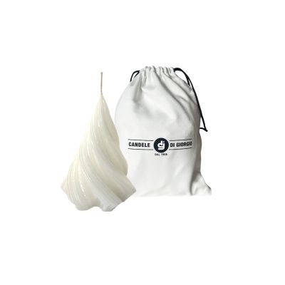 Candela laccata Albero di Natale artigianale- Bianco- Altezza 13 cm