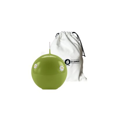 Candela sfera artigianale Ø 10 cm con margherite - Pistacchio