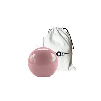 Candela sfera artigianale Ø 10 cm con margherite - Rosa Polvere