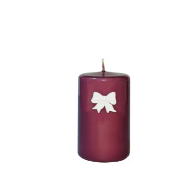 Candela prugna Ø 5 cm h. 8 cm - Con fiocco bianco