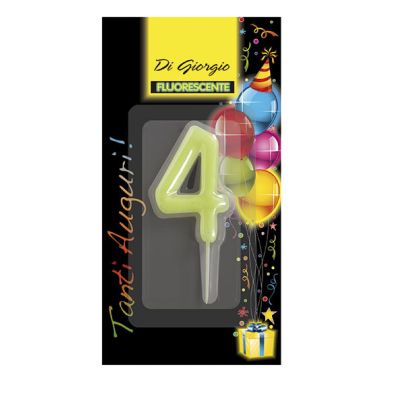 Candela di complenno numero 4 fosforescente con supporto