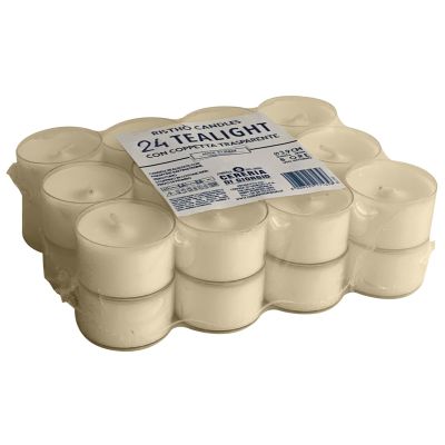 Tealight con cup trasparente Ø 3,9 cm h. 2,7 cm 24 pezzi - 6,5 ore- Avorio