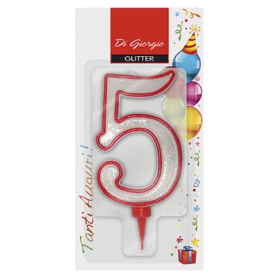 Candela di compleanno Gigante con glitter numero 5