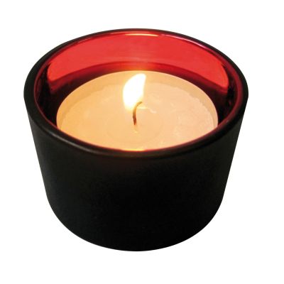 Porta tealight in vetro nero e interno a specchio - Rosso