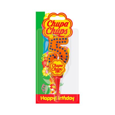 Candela compleanno Chupa Chups Numero 5 con supporto