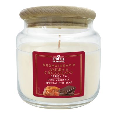 Candela Vegetale Vegana profumata in giara Aromaterapia - Ambra & Cioccolato - 80 ORE