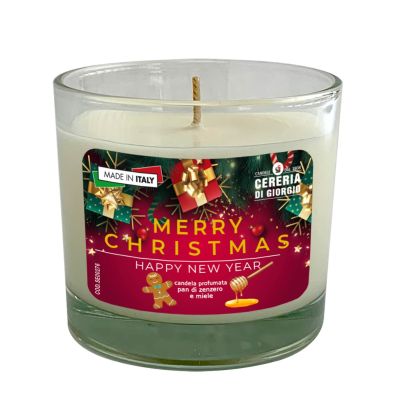 Candela in bicchiere diam. 9 cm h. 8 cm profumata alla cannella e pan di zenzero - Merry Christmas