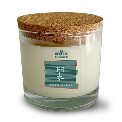 Candela Vegetale Vegana in bicchiere con coperchio in sughero Odor Block - Fresh- 50 ORE