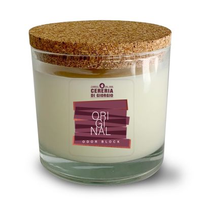 Candela Vegetale Vegana  in bicchiere con coperchio in sughero Odor Block - Original- 50 ORE