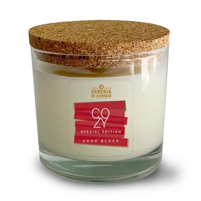 Candela Vegetale Vegana  in bicchiere con coperchio in sughero Odor Block - Arancia & Cannella 50 ORE