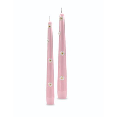 Candele coniche con Margherite Ø 2,2 cm h. 25 cm 2 pezzi -Rosa Polvere