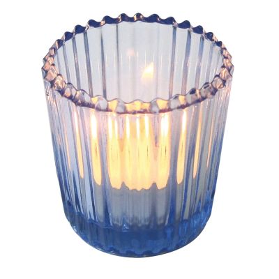 Bicchierino rigato porta tealight in vetro - Blu