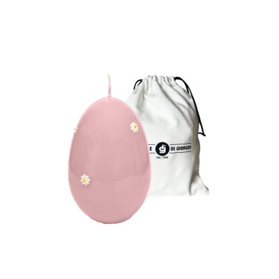 Candela a forma di Uovo con Margherite- Rosa Polvere- h 14 cm