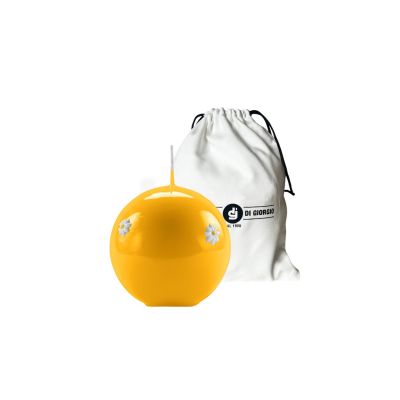 Candela sfera artigianale Ø 10 cm con margherite - Senape