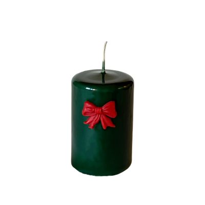 Candela verde Ø 5 cm h. 8 cm - Con fiocco rosso
