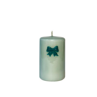 Candela grigio verde Ø 5 cm h. 8 cm - Con fiocco verde