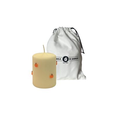 Candela con Zucche in cera  Ø 7, h 10 cm  - Avorio 