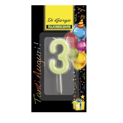 Candela di complenno numero 3 fosforescente con supporto