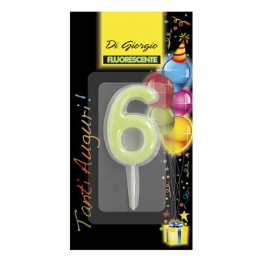 Candela di complenno numero 6 fosforescente con supporto