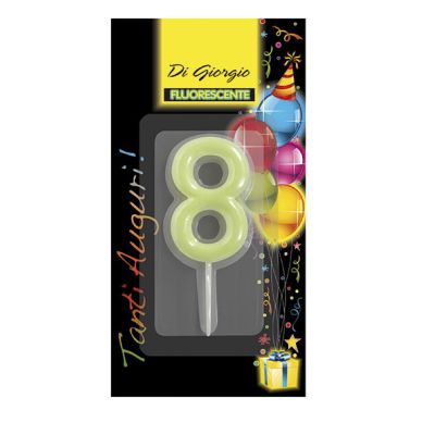 Candela di complenno numero 8 fosforescente con supporto