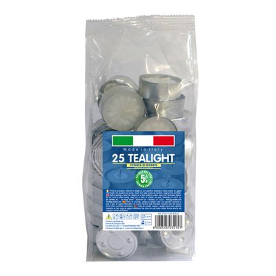 Tealight Ø 3,6 cm h. 1,7 cm 25 pezzi - Durata 5 ore