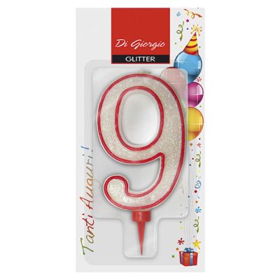 Candela di compleanno Gigante con glitter numero 9