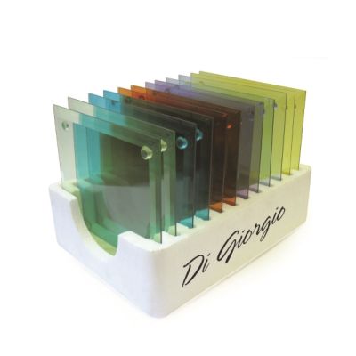 Piattino portacandela quadrato in vetro - Colori assortiti