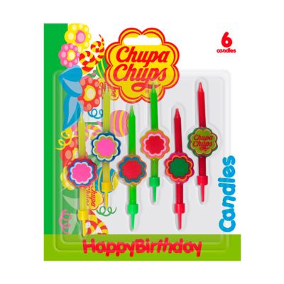 6 Candeline Chupa Chups con fiorellino e supporto