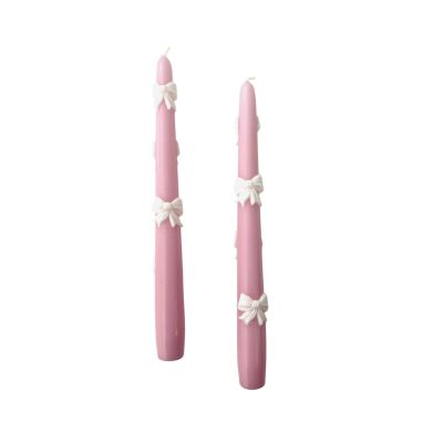 Candele Coniche con Fiocco Panna  Ø 2,2 cm h. 25 cm 2 pezzi -Rosa Polvere