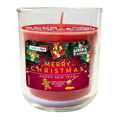 Candela in bicchiere diam. 8 cm h. 8,9 cm profumata al miele e pan di zenzero - Merry Christmas